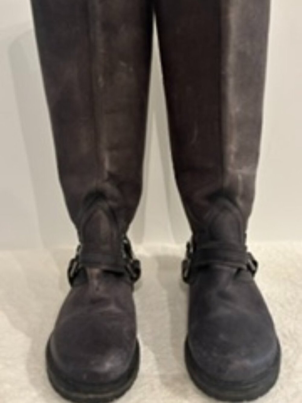 Distressed Black & Brown Leather Moto Boot - 8
